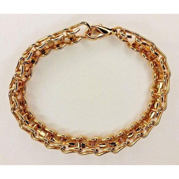 Vintage 7 Inch Gold Tone & Clear Rhinestones Tennis Link Bracelet Lobster Clasp - Picture 3 of 5